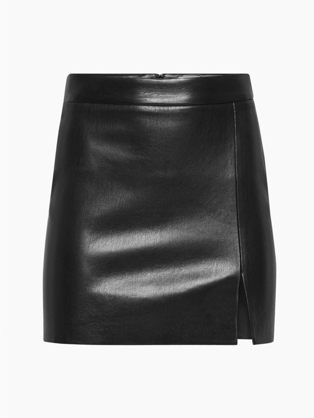 Aritzia Wilfred Black Faux Leather Mini Skirt with Front Slit